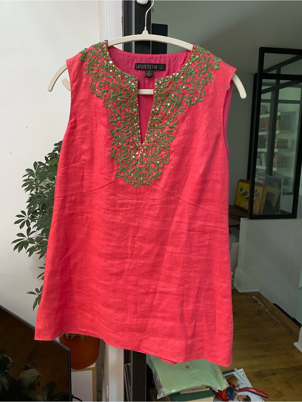 Lafayette 148 New York Pink Embroidered V-Neck Sleeveless Tunic